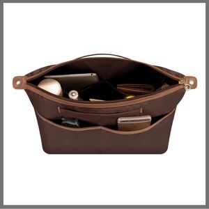SDANG Purse Organizer Insert,Leather Edge Large Tote Medium Purse Liner,Brown